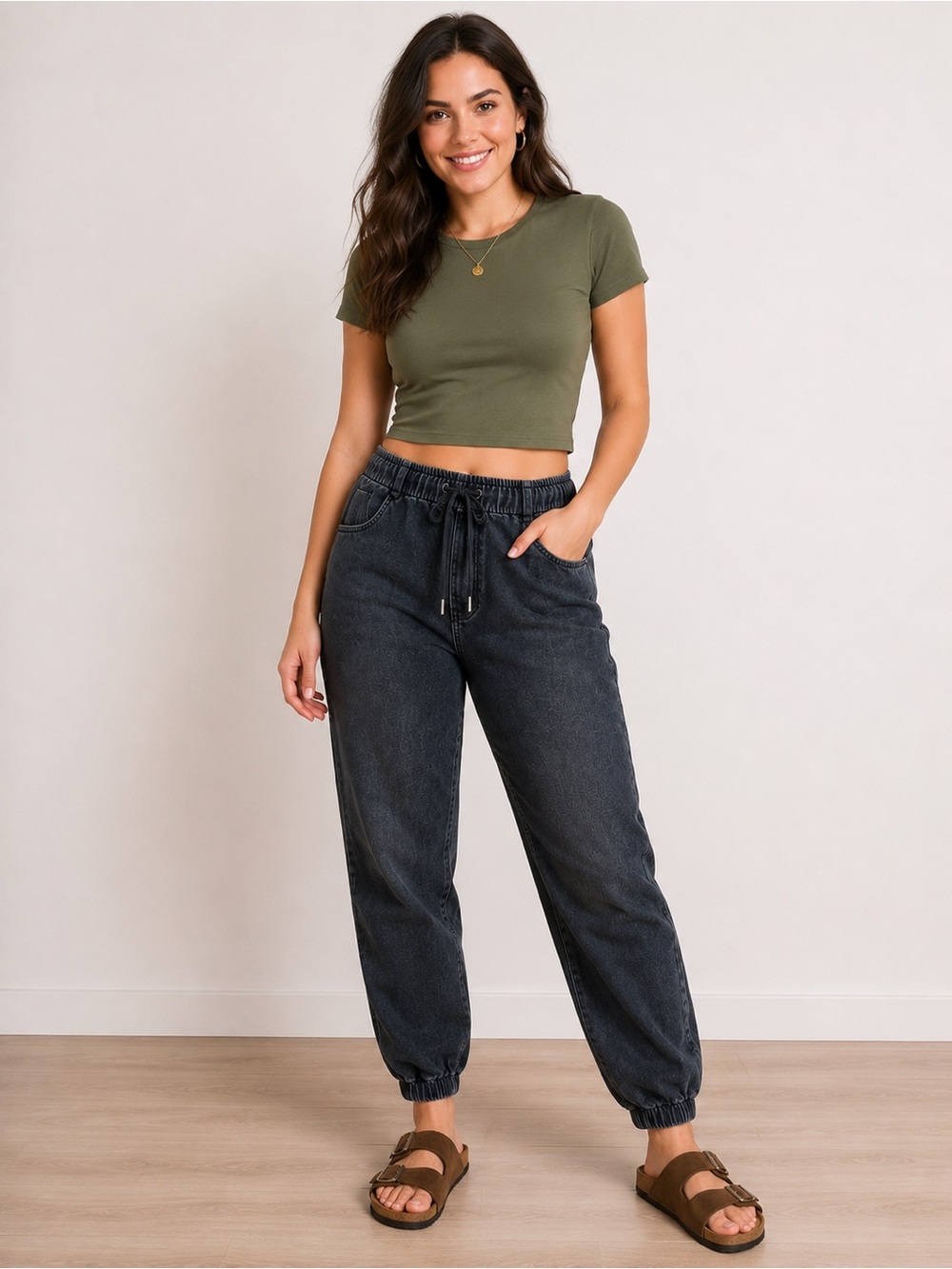 Forever 21 Black Elastic Waist Denim Joggers